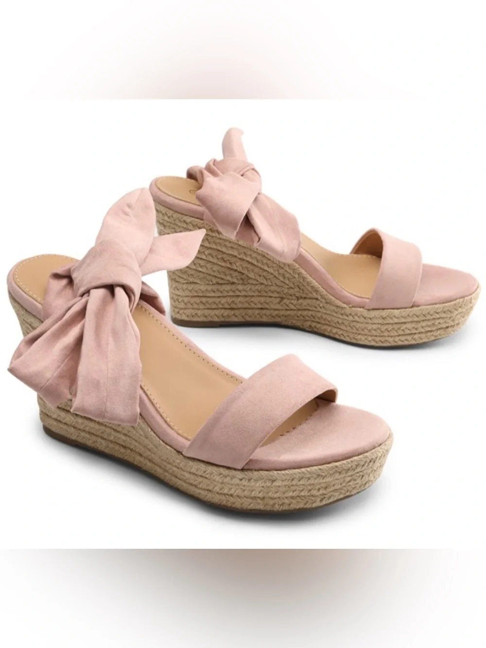 Blush Suede Lace-Up Espadrille Wedge Sandals
